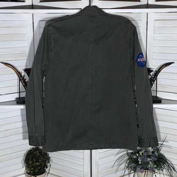 Lucky Brand Cotton Jacket NASA Patches Cargo Pockets Military Green Men’s sz M - Picture 4 of 16